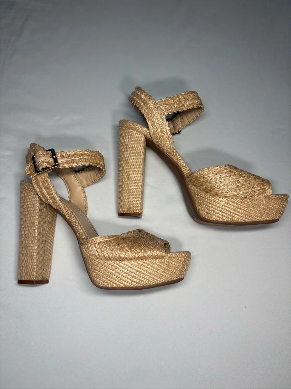 Jessica Simpson JP Priella 2 Woven Platform Ankle Strap Heels in Natural